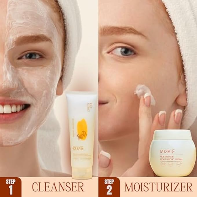 ROZE SKIN CARE COMBO PACK | RICE FACIAL CLEANSER 120ML | RICE ENZYME MOISTURIZING CREAM 50G | NO DARK SPOTS | NO PIGMENTATION | RADIANT GLOW - Image 3